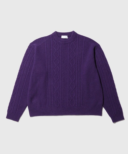 ADAM ET ROPE'(アダムエロペ)の「エコウールケーブルニットプルオーバー(ニット/セーター・メンズ・グリーン/パープル/オフホワイト・M/L)」の3枚目の写真