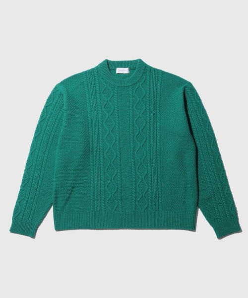 ADAM ET ROPE'(アダムエロペ)の「エコウールケーブルニットプルオーバー(ニット/セーター・メンズ・グリーン/パープル/オフホワイト・M/L)」の2枚目の写真
