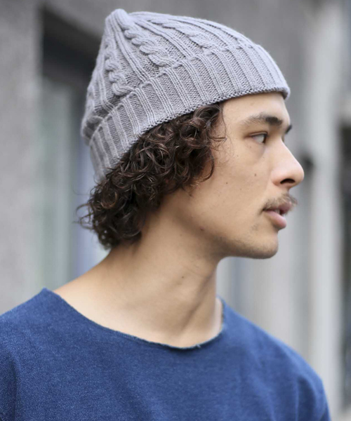Denime(ドゥニーム)の「【NEW HATTAN/ニューハッタン】KNIT CAP/ニット帽(ニットキャップ/ビーニー・メンズ・ワイン/ライトベージュ/ブラック/ブルー/グレー・FREE)」の3枚目の写真