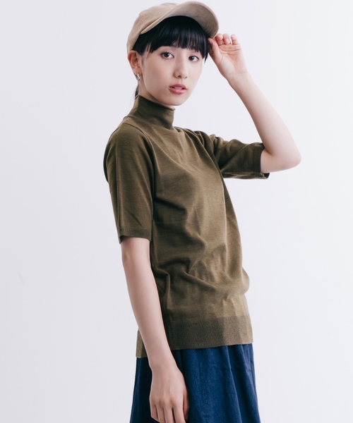 MERLOT（メルロー）の「半袖ハイネックプルオーバー4279（ニット/セーター・レディース・チャコールグレー/アイボリー/ブルー/ベージュ/ワイン/ブラック/カーキ・FREE）」の6枚目の写真