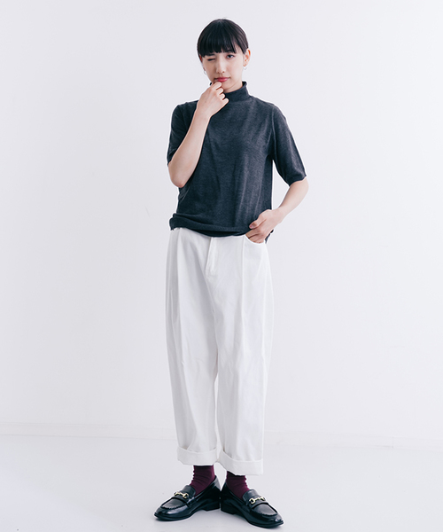 MERLOT（メルロー）の「半袖ハイネックプルオーバー4279（ニット/セーター・レディース・チャコールグレー/アイボリー/ブルー/ベージュ/ワイン/ブラック/カーキ・FREE）」の12枚目の写真