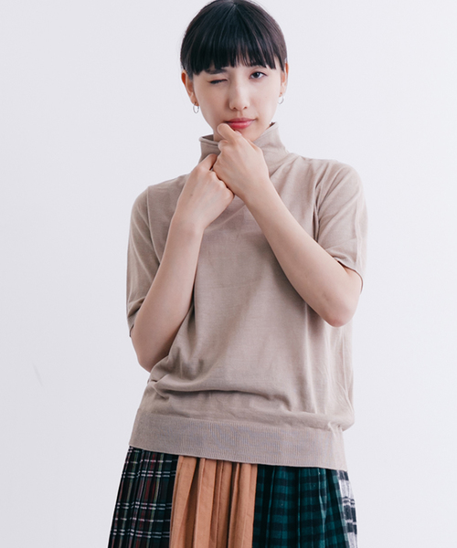 MERLOT（メルロー）の「半袖ハイネックプルオーバー4279（ニット/セーター・レディース・チャコールグレー/アイボリー/ブルー/ベージュ/ワイン/ブラック/カーキ・FREE）」の17枚目の写真