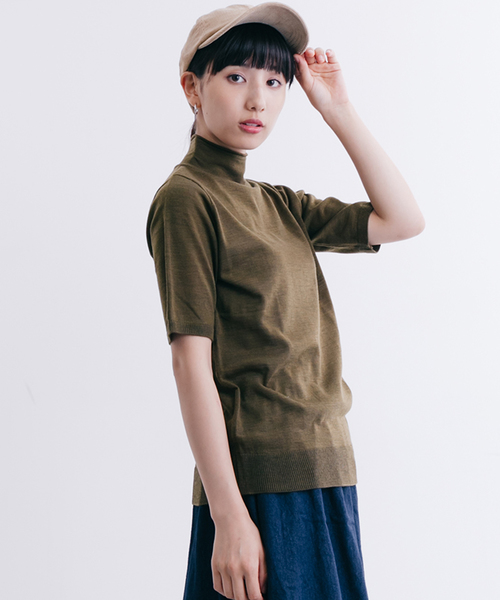 MERLOT（メルロー）の「半袖ハイネックプルオーバー4279（ニット/セーター・レディース・チャコールグレー/アイボリー/ブルー/ベージュ/ワイン/ブラック/カーキ・FREE）」の18枚目の写真