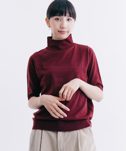 MERLOT（メルロー）の「半袖ハイネックプルオーバー4279（ニット/セーター・レディース・チャコールグレー/アイボリー/ブルー/ベージュ/ワイン/ブラック/カーキ・FREE）」の20枚目の写真