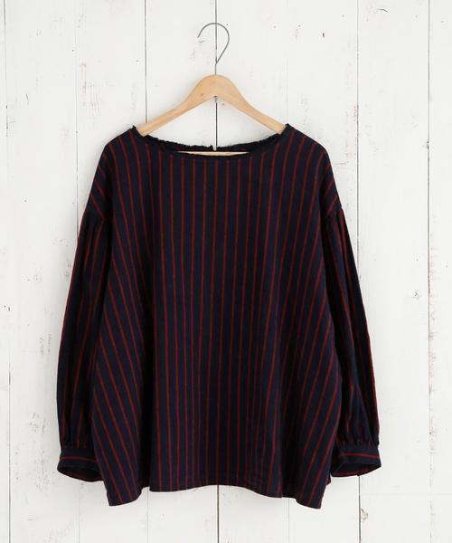 coen（コーエン）の「【『リンネル』2017/11月号掲載】ウィンターリネンストライプブラウス（シャツ/ブラウス・レディース・ネイビー/レッド・FREE）」の2枚目の写真