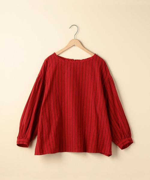 coen（コーエン）の「【『リンネル』2017/11月号掲載】ウィンターリネンストライプブラウス（シャツ/ブラウス・レディース・ネイビー/レッド・FREE）」の6枚目の写真