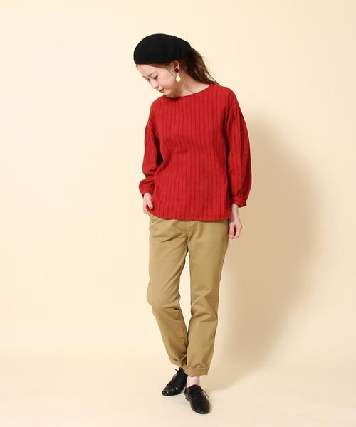 coen（コーエン）の「【『リンネル』2017/11月号掲載】ウィンターリネンストライプブラウス（シャツ/ブラウス・レディース・ネイビー/レッド・FREE）」の9枚目の写真