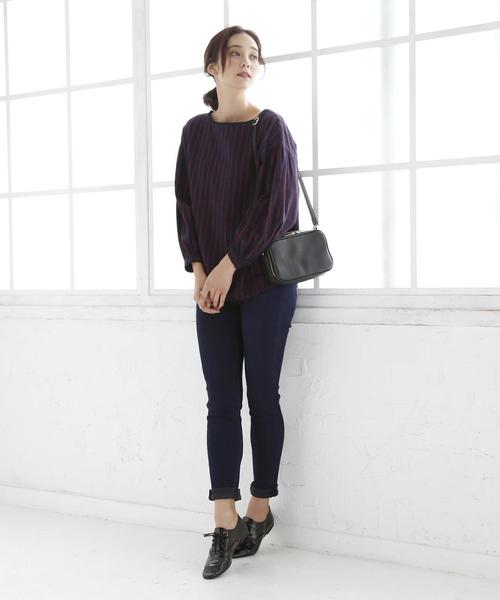 coen（コーエン）の「【『リンネル』2017/11月号掲載】ウィンターリネンストライプブラウス（シャツ/ブラウス・レディース・ネイビー/レッド・FREE）」の4枚目の写真