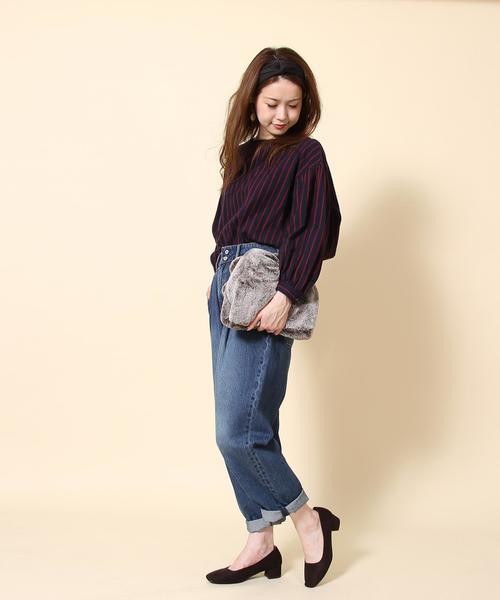 coen（コーエン）の「【『リンネル』2017/11月号掲載】ウィンターリネンストライプブラウス（シャツ/ブラウス・レディース・ネイビー/レッド・FREE）」の5枚目の写真