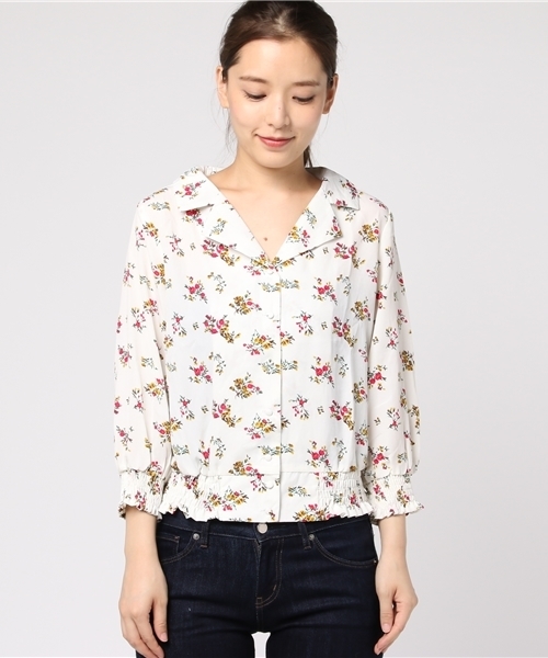 RAY CASSIN（レイカズン）の「９分袖花柄開襟シャツ（シャツ/ブラウス・レディース・ネイビー/オフホワイト・FREE）」の4枚目の写真