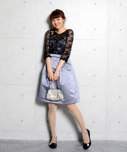 MARLENE JOBERT(マルレーヌ ジョベル)の「トップレース切替 フレアワンピース(ドレス・レディース・ブラック/ネイビー/ブルーグレー・L/M)」の18枚目の写真