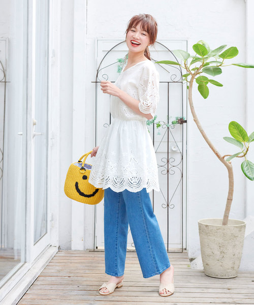 KOBE LETTUCE（コウベレタス）の「刺繍レースVネックコットンチュニックワンピース レディース [E1808]神戸レタス（ワンピース・レディース・オフホワイト/ラベンダー/カーキ・FREE）」の8枚目の写真