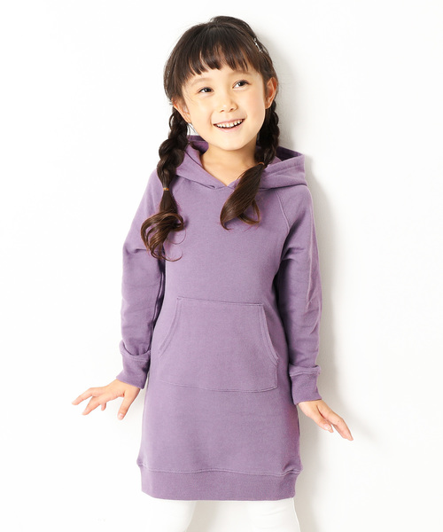 devirock（デビロック）の「無地スウェット長袖パーカーワンピース（ワンピース・キッズ・ネイビー/カーキ/モカ/杢グレー/スモークピンク/グリーン系その他/ブラック/ラベンダー/パープル系その他・120cm/140cm/160cm/100cm/150cm/130cm/110cm）」の7枚目の写真
