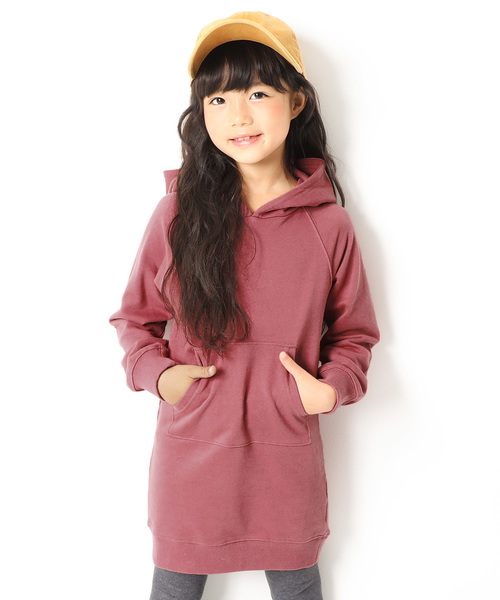 devirock（デビロック）の「無地スウェット長袖パーカーワンピース（ワンピース・キッズ・ネイビー/カーキ/モカ/杢グレー/スモークピンク/グリーン系その他/ブラック/ラベンダー/パープル系その他・120cm/140cm/160cm/100cm/150cm/130cm/110cm）」の8枚目の写真