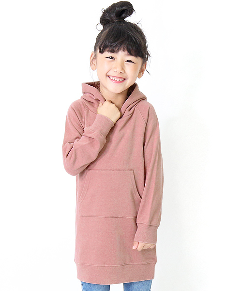 devirock（デビロック）の「無地スウェット長袖パーカーワンピース（ワンピース・キッズ・ネイビー/カーキ/モカ/杢グレー/スモークピンク/グリーン系その他/ブラック/ラベンダー/パープル系その他・120cm/140cm/160cm/100cm/150cm/130cm/110cm）」の9枚目の写真