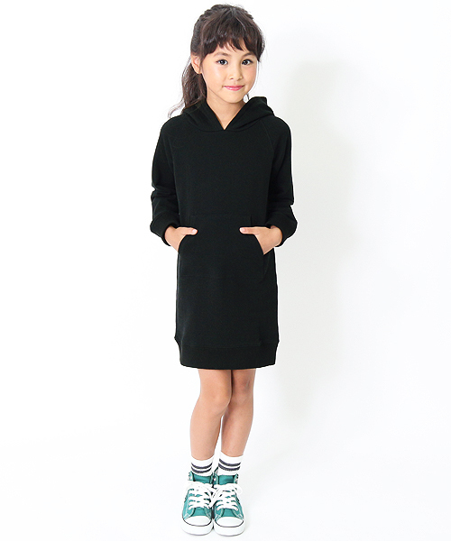 devirock（デビロック）の「無地スウェット長袖パーカーワンピース（ワンピース・キッズ・ネイビー/カーキ/モカ/杢グレー/スモークピンク/グリーン系その他/ブラック/ラベンダー/パープル系その他・120cm/140cm/160cm/100cm/150cm/130cm/110cm）」の11枚目の写真