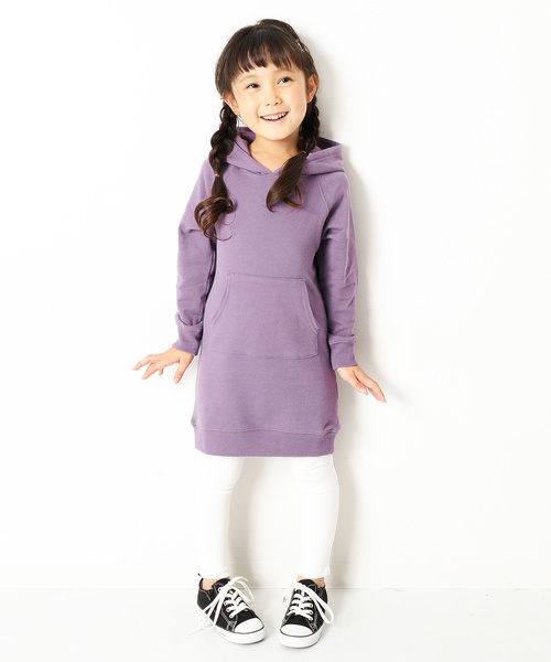 devirock（デビロック）の「無地スウェット長袖パーカーワンピース（ワンピース・キッズ・ネイビー/カーキ/モカ/杢グレー/スモークピンク/グリーン系その他/ブラック/ラベンダー/パープル系その他・120cm/140cm/160cm/100cm/150cm/130cm/110cm）」の17枚目の写真