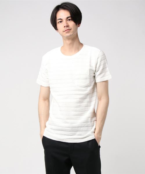 EVOLUTION(エボリューション)の「表情豊かな上質なパイルTシャツ セットアップ(Tシャツ/カットソー・メンズ・オフホワイト/ブラック/ネイビー・MEDIUM/LARGE/X-LARGE)」の1枚目の写真