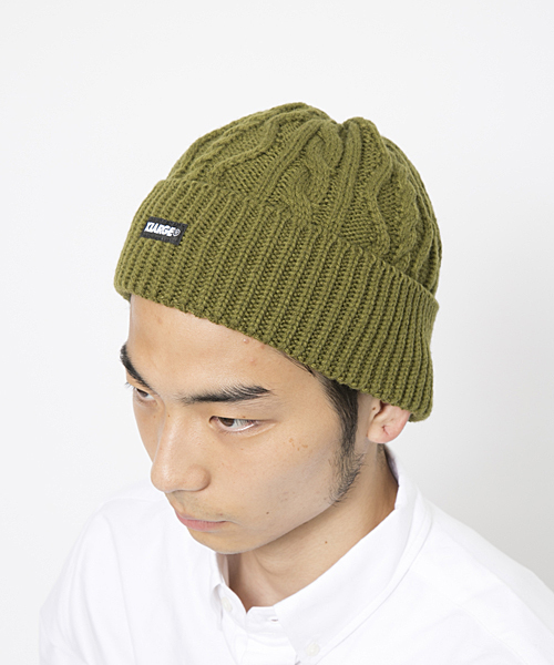 XLARGE（エクストララージ）の「CABLE KNIT BEANIE（ニットキャップ/ビーニー・メンズ・ブラック/オリーブ/ネイビー・ONE SIZE）」の5枚目の写真