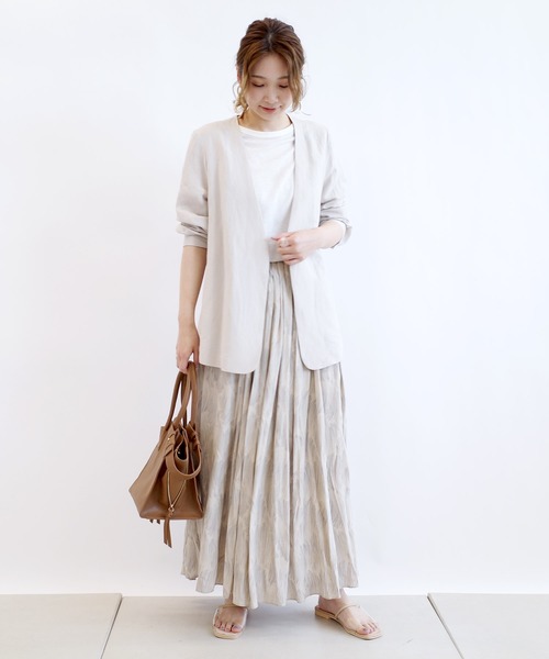 DouDou（ドゥドゥ）の「プリントタックギャザースカート（スカート・レディース・ベージュ/サックスブルー・FREE）」の3枚目の写真