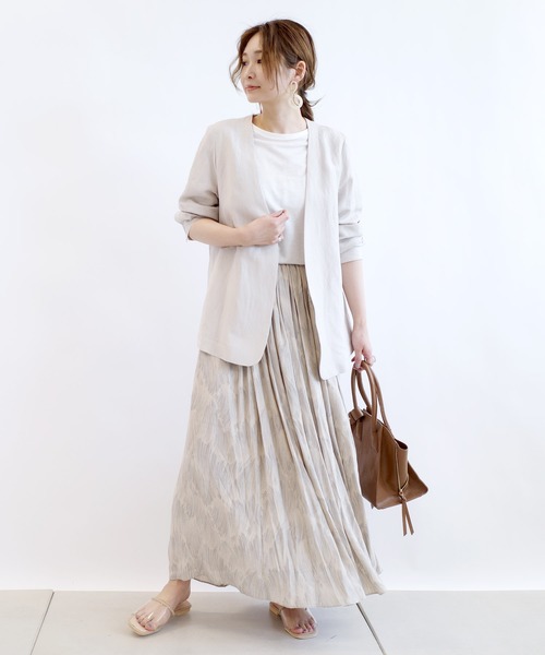 DouDou（ドゥドゥ）の「プリントタックギャザースカート（スカート・レディース・ベージュ/サックスブルー・FREE）」の6枚目の写真