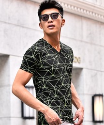 総柄VネックTシャツ 半袖VネックTシャツ