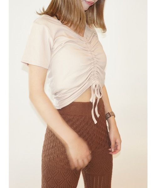 one way（ワンウェイ）の「フロントドロストギャザートップス（Tシャツ/カットソー・レディース・ホワイト/ブラック/ベージュ/ライトグリーン・FREE）」の4枚目の写真