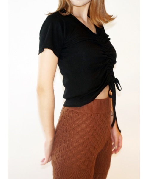 one way（ワンウェイ）の「フロントドロストギャザートップス（Tシャツ/カットソー・レディース・ホワイト/ブラック/ベージュ/ライトグリーン・FREE）」の3枚目の写真