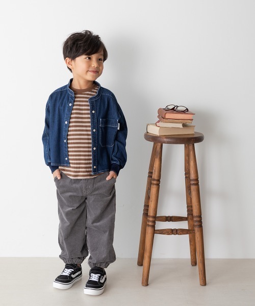 MAKE YOUR DAY（メイクユアデイ）の「デニム/チノ バンドカラーシャツ■80～140cm（シャツ/ブラウス・キッズ・ベージュ/ネイビー/カーキ・90/100/110/120/80/130/140）」の4枚目の写真