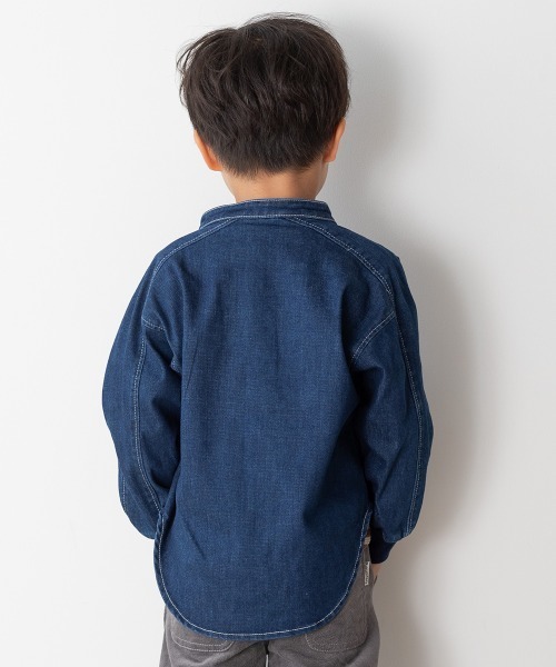 MAKE YOUR DAY（メイクユアデイ）の「デニム/チノ バンドカラーシャツ■80～140cm（シャツ/ブラウス・キッズ・ベージュ/ネイビー/カーキ・90/100/110/120/80/130/140）」の5枚目の写真