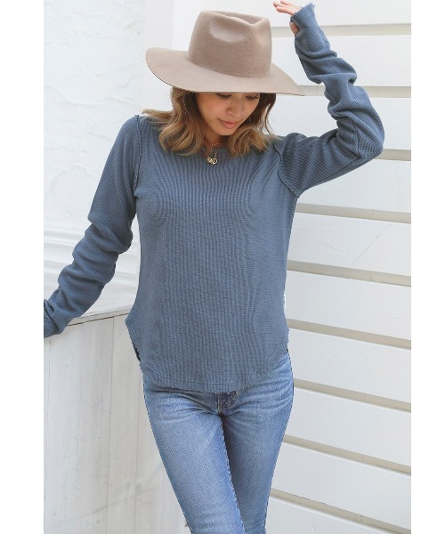 ALEXIA STAM（アリシアスタン）の「Round Hem Waffle Top/ラウンドヘムワッフルトップ（Tシャツ/カットソー・レディース・アイボリー/モカ/ネイビー・FREE）」の5枚目の写真