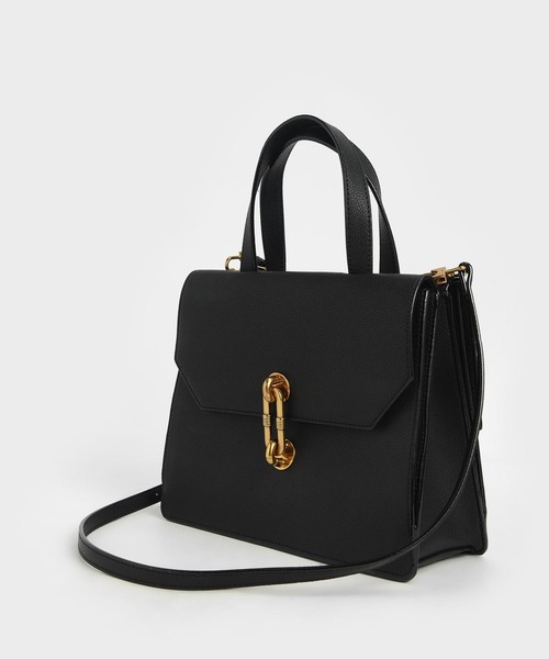 美品✨CHARLES & KEITH メタリックアクセントトートバッグ ブラック Cesia セシア メタリックアクセントトートバッグ - ブラック