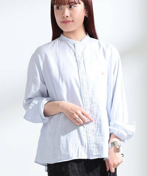 Ray BEAMS(レイビームス)の「DANTON / ノーカラー シャツ(シャツ/ブラウス・レディース・ホワイト/ライトブルー・38/36)」の9枚目の写真