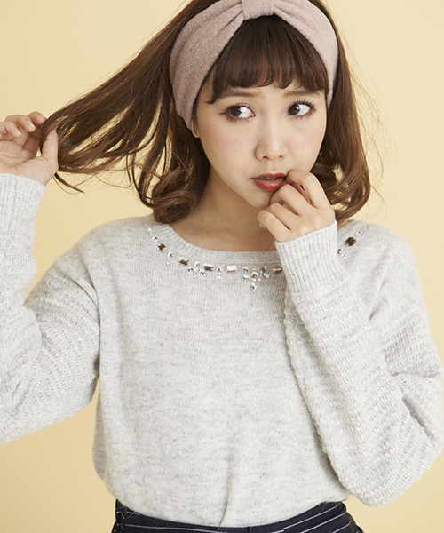 MAJESTIC LEGON（マジェスティックレゴン）の「◇アンゴラ混ビジューＰＯ（ニット/セーター・レディース・アイボリー/ピンク/グレー/ブルー/ブルー系その他・FREE）」の3枚目の写真