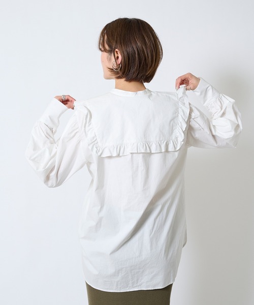DouDou(ドゥドゥ)の「フリルセーラーカラーブラウス(シャツ/ブラウス・レディース・ホワイト/ブラック・FREE)」の11枚目の写真