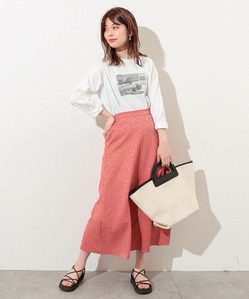 natural couture（ナチュラルクチュール）の「アンティークジャガード大人フレアスカート（スカート・レディース・オレンジ/ライトベージュ/サックスブルー・FREE）」の9枚目の写真