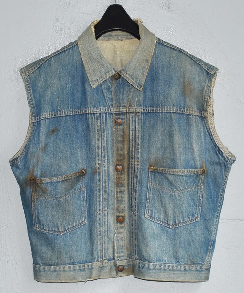 VINTAGE(ヴィンテージ)の「【ヴィンテージ古着】50's シンチバック付き デニムベスト(ベスト・メンズ・ブルー・X-LARGE)」の1枚目の写真