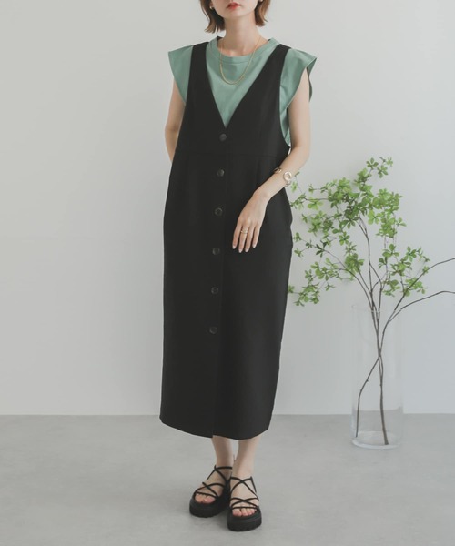 SENSE OF PLACE by URBAN RESEARCH（センスオブプレイスバイアーバンリサーチ）の「フロントボタンジャンパースカート（ジャンパースカート・レディース・ブラック/ライトベージュ/ベージュ・ONE）」の2枚目の写真