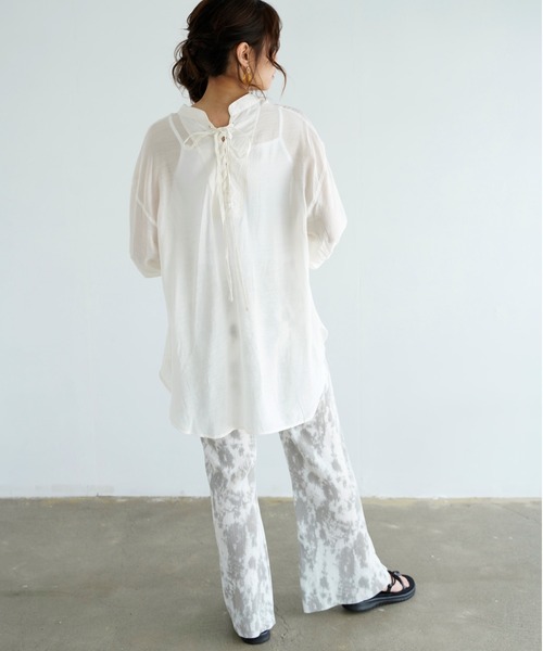 Chiaro（キアロ）の「タイダイ柄楊柳プリーツワイドフレアパンツ（その他パンツ・レディース・ベージュ/グレー/オリーブ・FREE）」の10枚目の写真