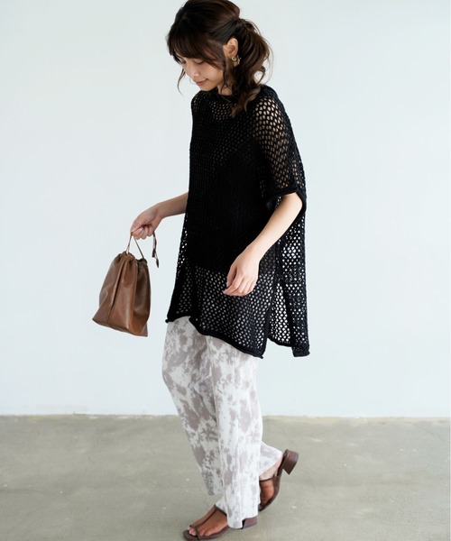 Chiaro（キアロ）の「タイダイ柄楊柳プリーツワイドフレアパンツ（その他パンツ・レディース・ベージュ/グレー/オリーブ・FREE）」の8枚目の写真