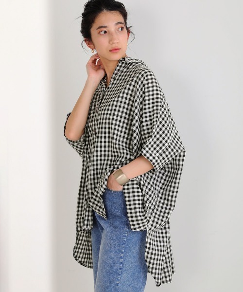 Bou Jeloud(ブージュルード)の「ワイドシャツブラウス(シャツ/ブラウス・レディース・ブラウン/オフホワイト/マスタード/ブルーグリーン/A・38)」の5枚目の写真