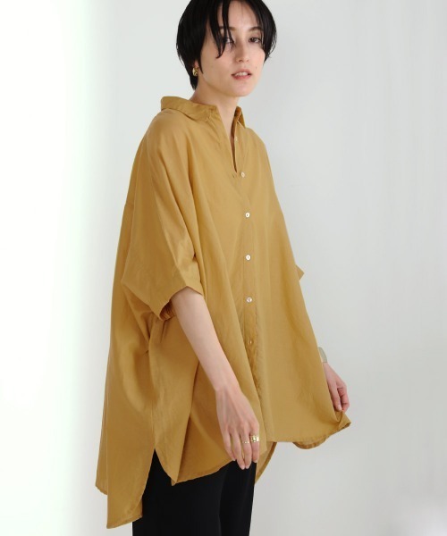 Bou Jeloud(ブージュルード)の「ワイドシャツブラウス(シャツ/ブラウス・レディース・ブラウン/オフホワイト/マスタード/ブルーグリーン/A・38)」の4枚目の写真