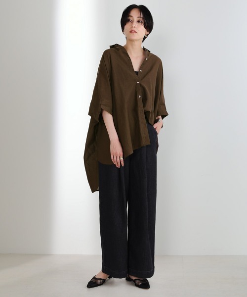 Bou Jeloud(ブージュルード)の「ワイドシャツブラウス(シャツ/ブラウス・レディース・ブラウン/オフホワイト/マスタード/ブルーグリーン/A・38)」の6枚目の写真