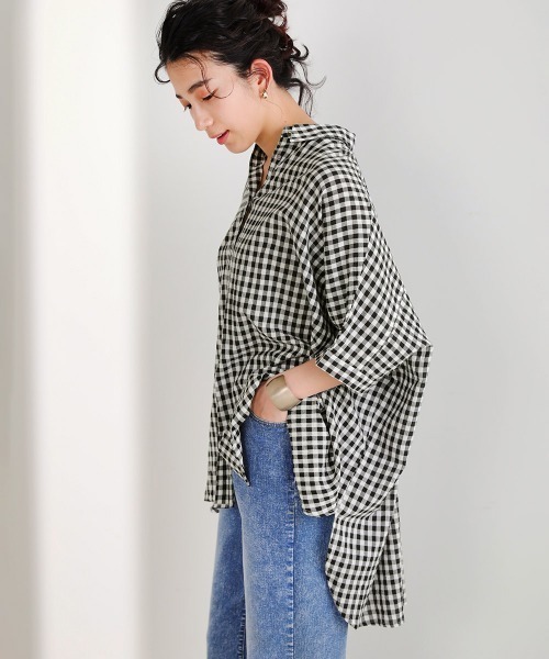 Bou Jeloud(ブージュルード)の「ワイドシャツブラウス(シャツ/ブラウス・レディース・ブラウン/オフホワイト/マスタード/ブルーグリーン/A・38)」の15枚目の写真