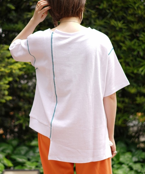 AULA AILA（アウラアイラ）の「AULA AILA（アウラアイラ）別注カラーステッチTシャツ（Tシャツ/カットソー・レディース・ホワイト/チャコールグレー・0）」の9枚目の写真