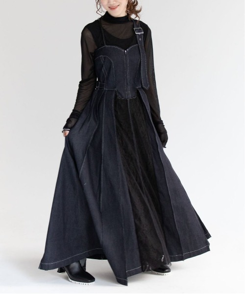 AULA AILA（アウラアイラ）の「レースコンビネーションジャンパースカート（LACE COMBINATION JUMPERSKIRT）（ジャンパースカート・レディース・ネイビー/カーキ・M）」の6枚目の写真