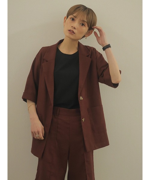 rem closet（レムクローゼット）の「リネンブレンドハーフスリーブジャケット（テーラードジャケット・レディース・ベージュ/ブラウン・S）」の19枚目の写真
