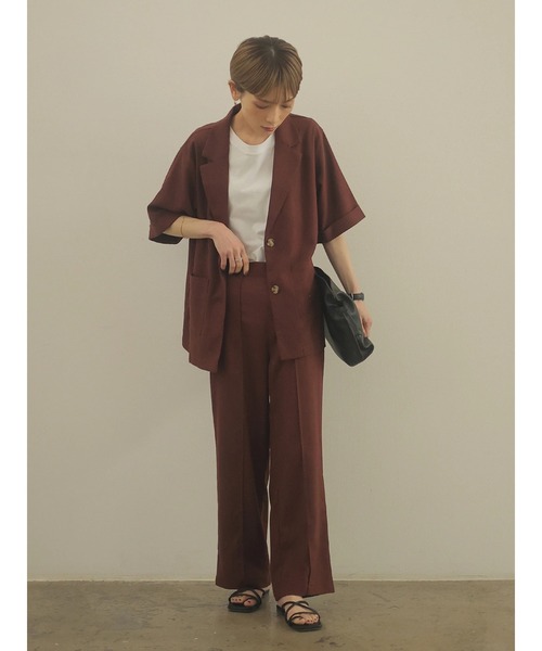 rem closet（レムクローゼット）の「リネンブレンドハーフスリーブジャケット（テーラードジャケット・レディース・ベージュ/ブラウン・S）」の14枚目の写真