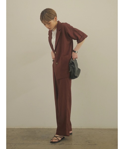 rem closet（レムクローゼット）の「リネンブレンドハーフスリーブジャケット（テーラードジャケット・レディース・ベージュ/ブラウン・S）」の5枚目の写真