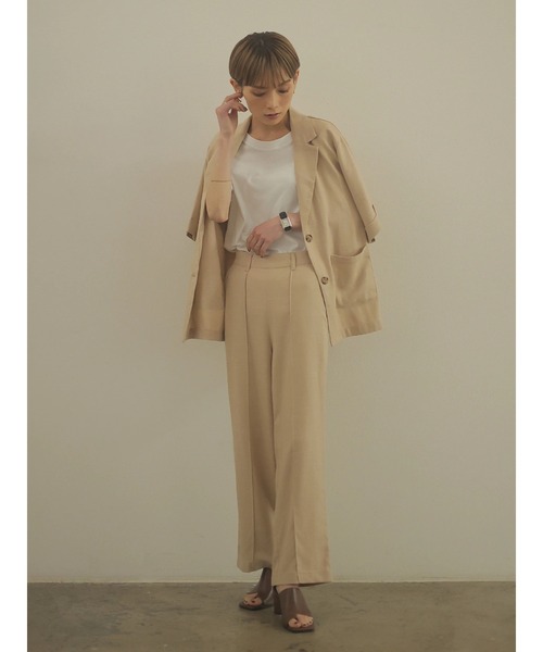 rem closet（レムクローゼット）の「リネンブレンドハーフスリーブジャケット（テーラードジャケット・レディース・ベージュ/ブラウン・S）」の4枚目の写真